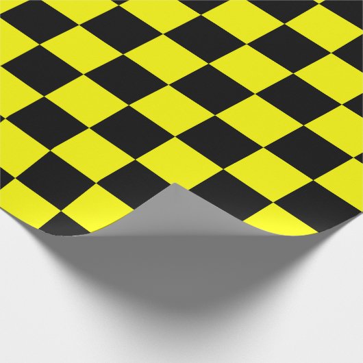 Geel Zwart Checker Patroon Wrapping Papier (Hoek)