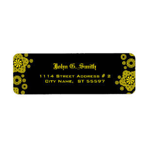 Geel & zwart cirkelpatroon etiket