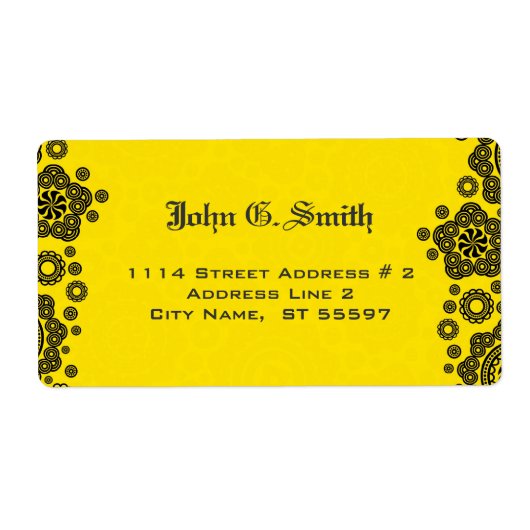 Geel & zwart cirkelpatroon ontwerp etiket (Voorkant)