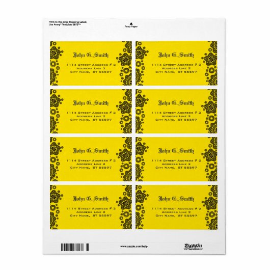 Geel & zwart cirkelpatroon ontwerp etiket (Full Sheet)