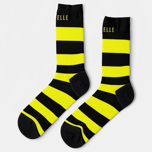 Geel zwart coloblock gestreept voor aangepaste naa sokken (Links)