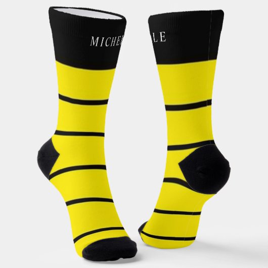 Geel Zwart Colorblock Striped Custom Name Sokken (Gebogen)