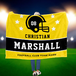 Geel Zwart Custom Voetbal Naam Nummer Fleece Deken