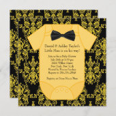 Geel Zwart Damask Baby Boy Showe Kaart (Voorkant / Achterkant)