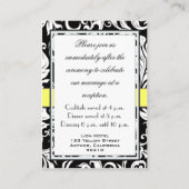 Geel & Zwart Damask Wedding Receptie Kaarten (Achterkant)
