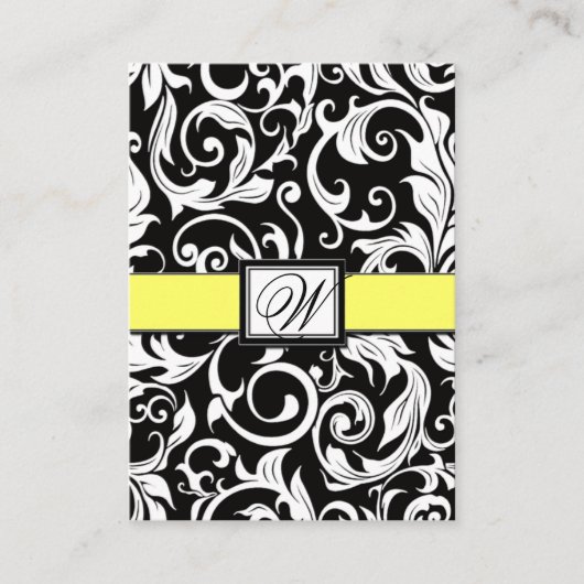 Geel & Zwart Damask Wedding Receptie Kaarten (Voorkant)
