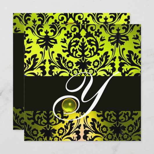 GEEL ZWART DAMASKMONOGRAM TOPAZ KAART (Voorkant / Achterkant)