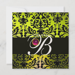 GEEL ZWART DAMAST MONOGRAM ROZE PURPER Amethist Kaart