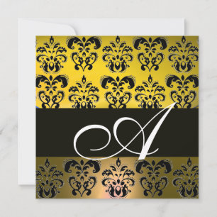 GEEL ZWART DAMAST MONOGRAM , wit Kaart