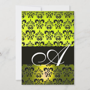GEEL ZWART DAMAST MONOGRAM , wit Kaart