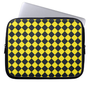 Geel Zwart Dambord Diamant Patroon Laptop Sleeve
