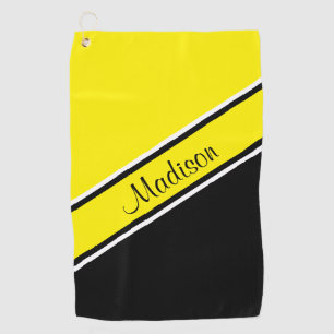 Geel Zwart diagonaal Stripe Script-naam Golfhanddoek
