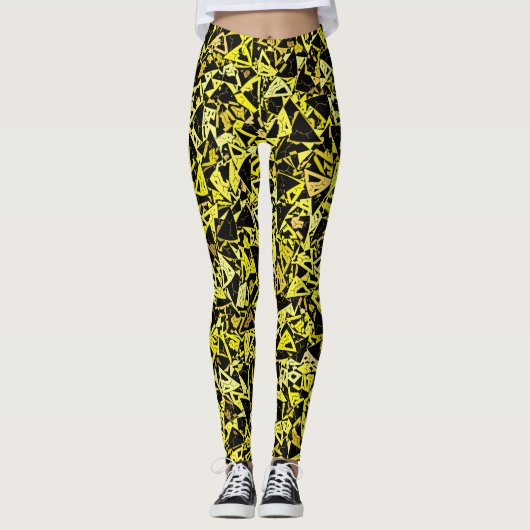 Geel Zwart Driehoek Patroon Leggings (Voorkant)