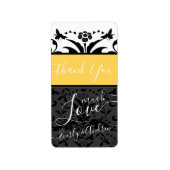 Geel, zwart en grijs Bumble Bee Floral Damask Etiket (Voorkant)