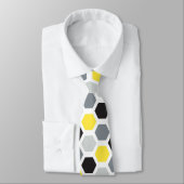 Geel, zwart en grijs Hexagon Pattern-Mannen Stropdas (Gebonden)