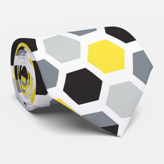 Geel, zwart en grijs Hexagon Pattern-Mannen Stropdas (Opgerold)