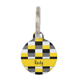 Geel, zwart en grijs kleurencombinatie huisdierpenning