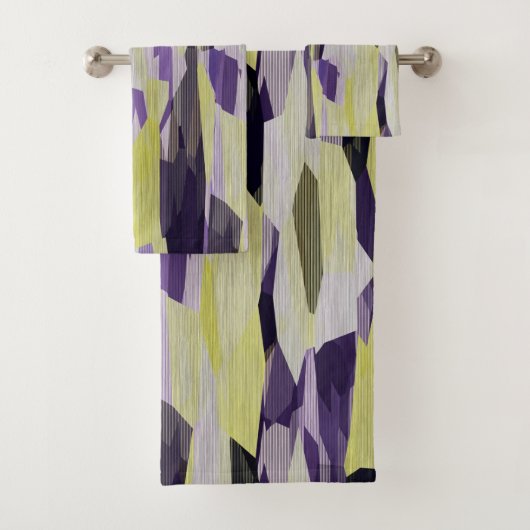 Geel zwart en Paars Abstract Bad Handdoek (Insitu)