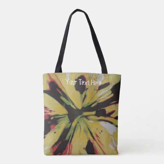 Geel zwart en rood modern abstract bloemen tote bag (Achterkant)