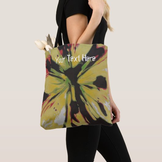 Geel zwart en rood modern abstract bloemen tote bag (Dichtbij)