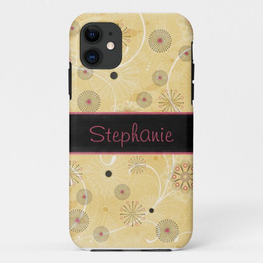 Geel zwart en roze Floral, gepersonaliseerd Case-Mate iPhone Case (Achterkant)
