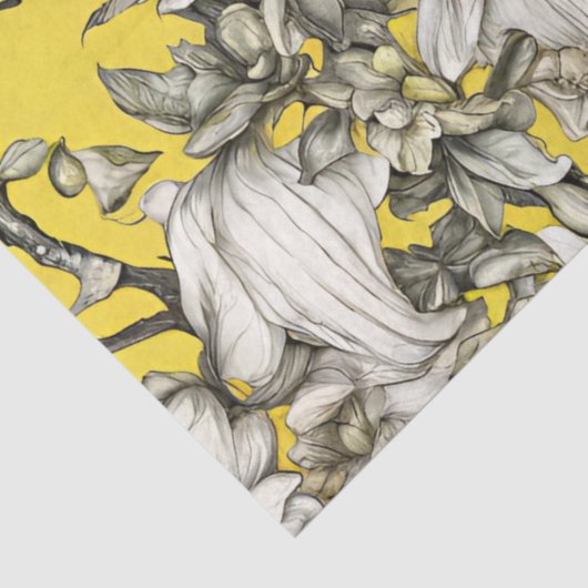  geel, zwart en wit bloemen decoupage tissuepapier (Detail)