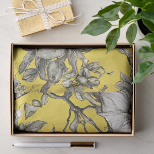 geel, zwart en wit bloemen decoupage tissuepapier (Geschenk)