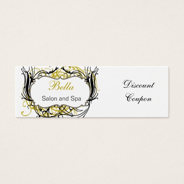 geel, zwart en wit Chic-kortingsformulier Mini Visitekaartjes (Voorkant)