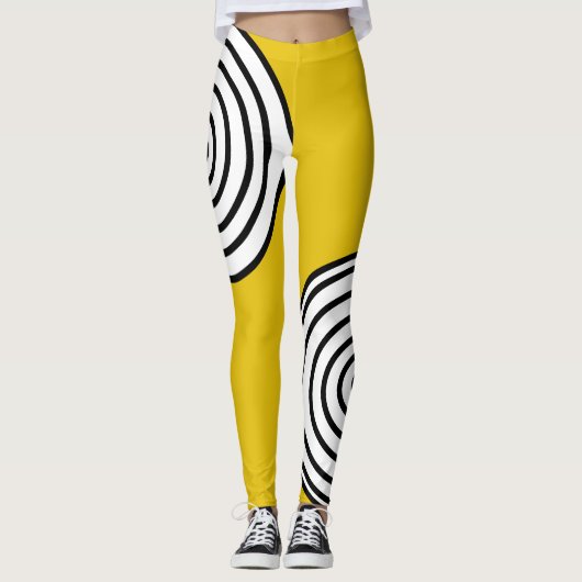 Geel, zwart en wit gestripte Leggings (Voorkant)