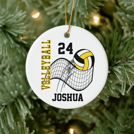 Geel, zwart en wit volleybal keramisch ornament (Boom)
