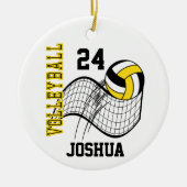 Geel, zwart en wit volleybal keramisch ornament (Voorkant)