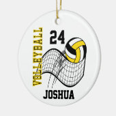 Geel, zwart en wit volleybal keramisch ornament (Links)