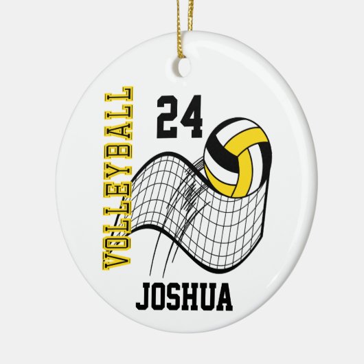 Geel, zwart en wit volleybal keramisch ornament (Links)