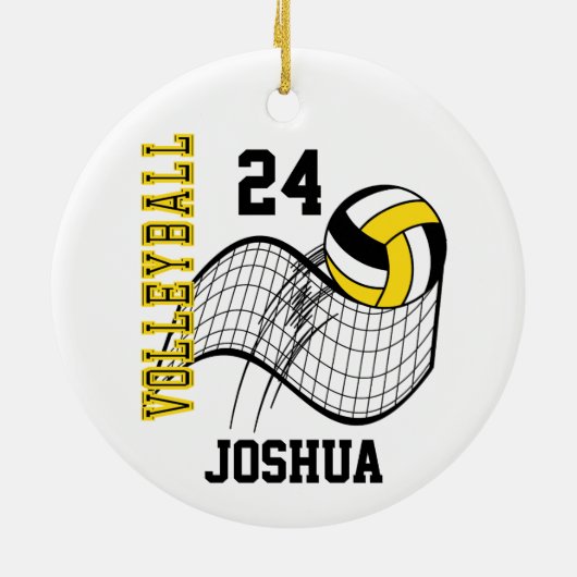 Geel, zwart en wit volleybal keramisch ornament (Achterkant)