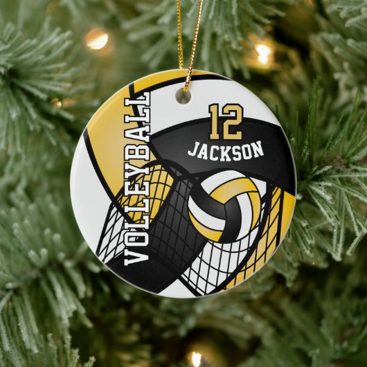 Geel, zwart en wit Volleybal personaliseren Keramisch Ornament (Boom)