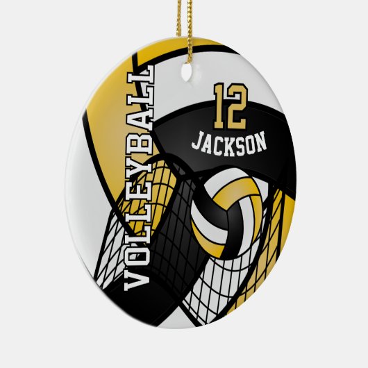 Geel, zwart en wit Volleybal personaliseren Keramisch Ornament (Rechts)