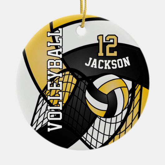 Geel, zwart en wit Volleybal personaliseren Keramisch Ornament (Voorkant)