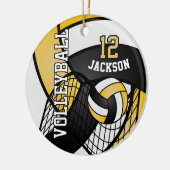 Geel, zwart en wit Volleybal personaliseren Keramisch Ornament (Links)