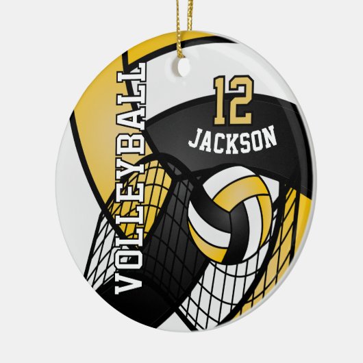 Geel, zwart en wit Volleybal personaliseren Keramisch Ornament (Links)