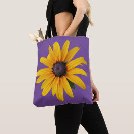 Geel Zwart-Eyed Susan Bloem Foto Paarse Tote Bag