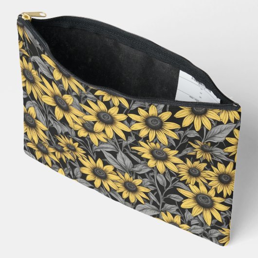 Geel Zwart-Eyed Susan bloem patroon Etui (Open)
