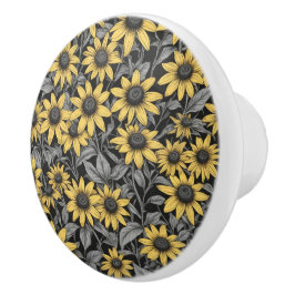 Geel Zwart-Eyed Susan bloem patroon Keramische Knop