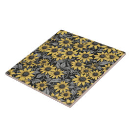 Geel Zwart-Eyed Susan bloem patroon Tegeltje