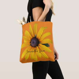 Geel Zwart-Eyed Susan Flower Foto Sinaasappel Tote Bag