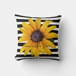Geel Zwart-Eyed Susan Foto Zwart Streep Throw P Kussen