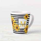 Geel Zwart-Eyed Susan Zwart Streep Monogram Latte Mok (Rechterhoek)