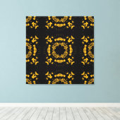  geel, zwart-Floral Damascus Retro Patroon Canvas Afdruk (Insitu (Houten vloer))