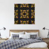  geel, zwart-Floral Damascus Retro Patroon Canvas Afdruk (Insitu (Slaapkamer))