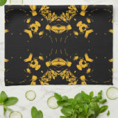  geel, zwart-Floral Damascus Retro Patroon Theedoek (Gevouwen)