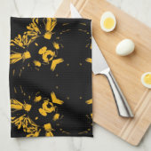  geel, zwart-Floral Damascus Retro Patroon Theedoek (Quarter Fold)